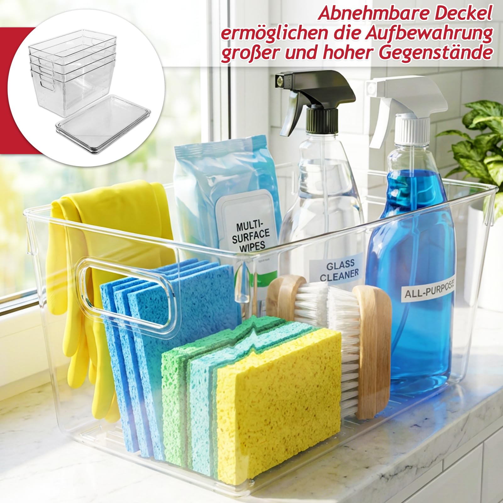 Spares2go Stapelbare Aufbewahrungsbehälter Organizer Box Tabletts mit Deckel Klar Kühlschrank Lebensmittel Getränke Speisekammer Schrank Haushalt Aufbewahrung Schubladen Set (8 Stück)