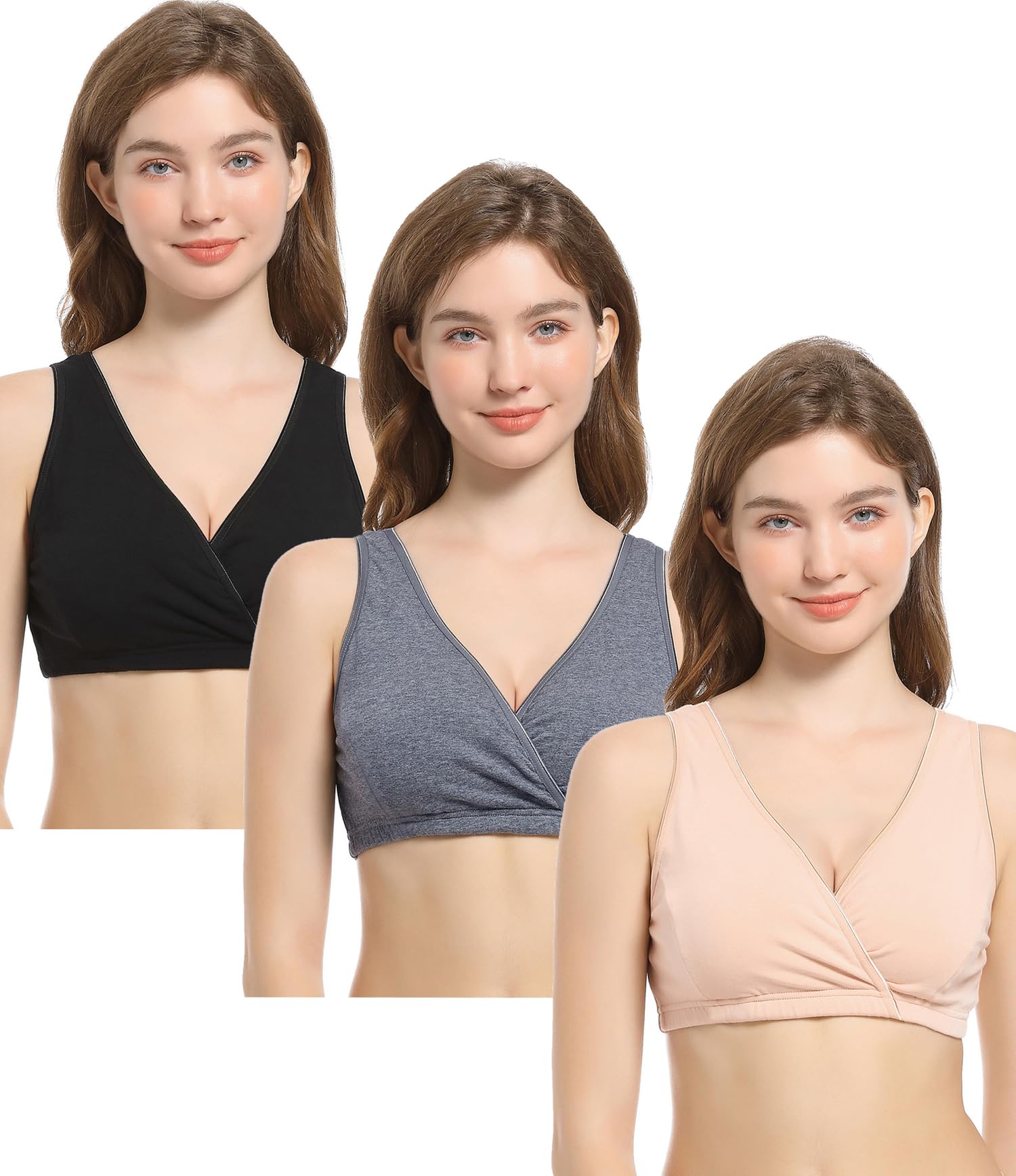 CAKYE 3 Pack Cotton Maternity Nursing Bras Breastfeeding Sleep Bralette Postpartum Bra