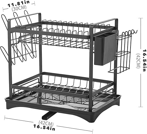 Miniatura 7 de Escurridor de platos escurridor de platos de 2 niveles con escurridor estantes de platos de alta capacidad para encimera de cocina escurridor de