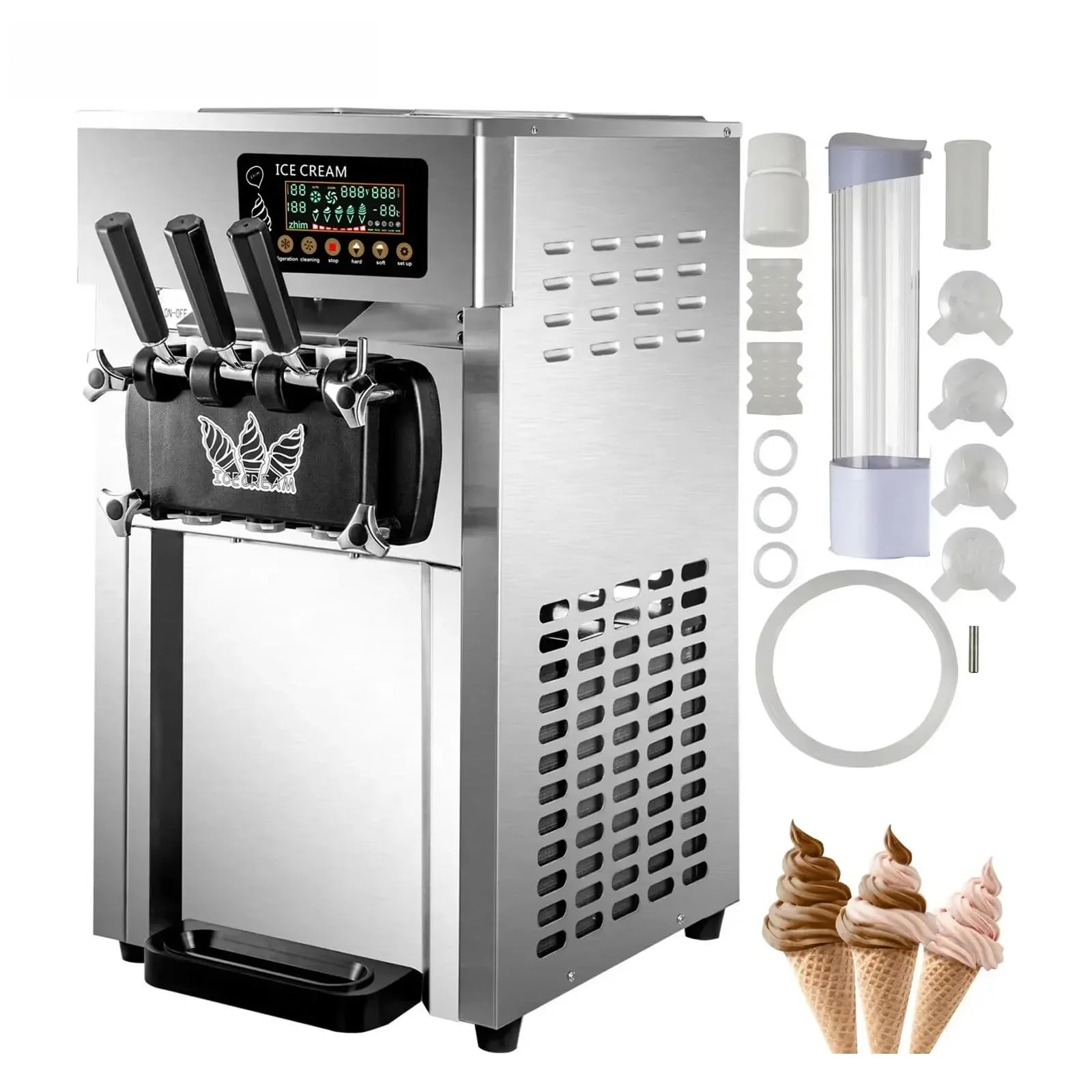 Máquina de Helados Comercial 2X3L 1200W 18L/h 3 Sabores Máquina para Hacer Helados servicio suave con Panel LCD Limpieza Automática para Yogur Café Snack-bars Restaurante Mercado Tienda