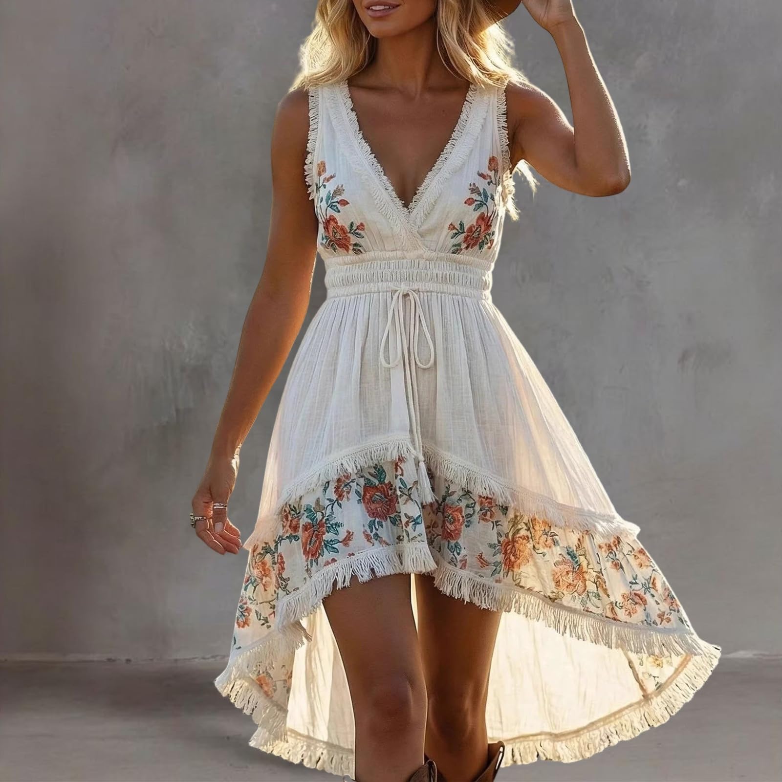 Vestido bohemio para mujer, de verano, vestido de playa, maxi vestido hippie bohemio, vestido largo de encaje, vestido de playa, vestido de punto beige, blanco, vestido de punto de ganchillo