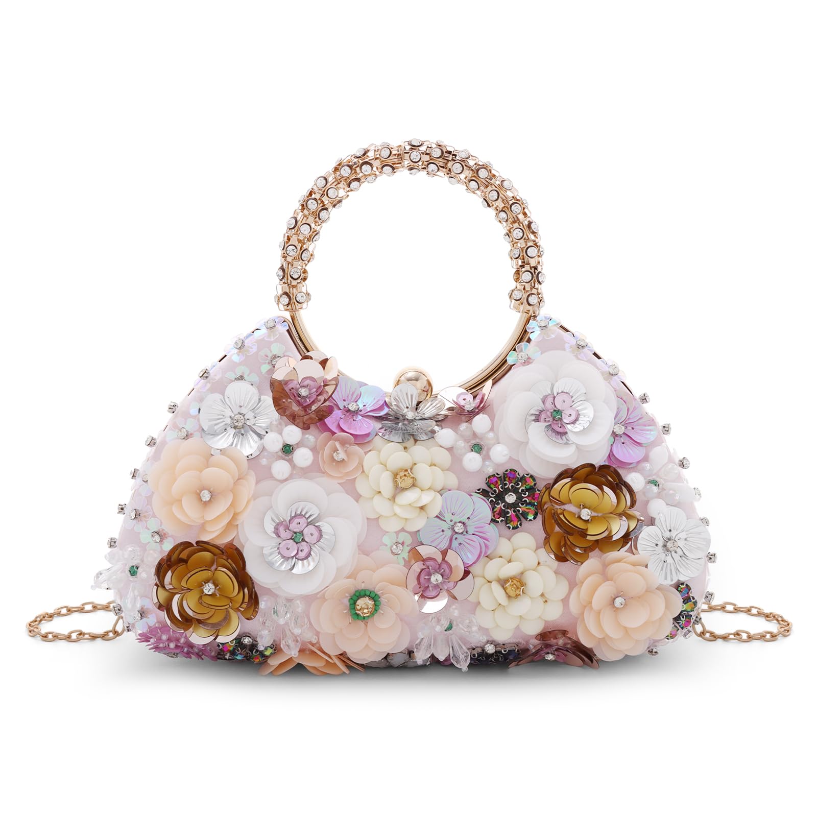 Mujer Bolso con Cuentas Y Flores Noche de Embrague para Fiesta Lady Party