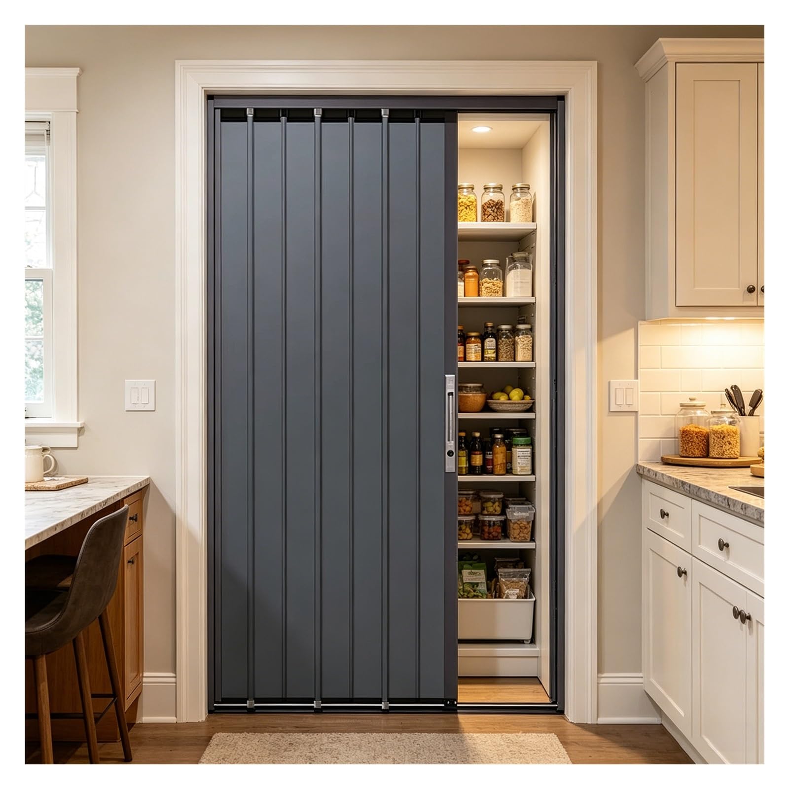 Zjkxjh One Color Pantry Aluminum Alloy Folding Partition, Locking Sliding Accordion Door For Recessed Doorway, Privacy Gate For Space Partitioning(58X90in (147.3X228.6cm))