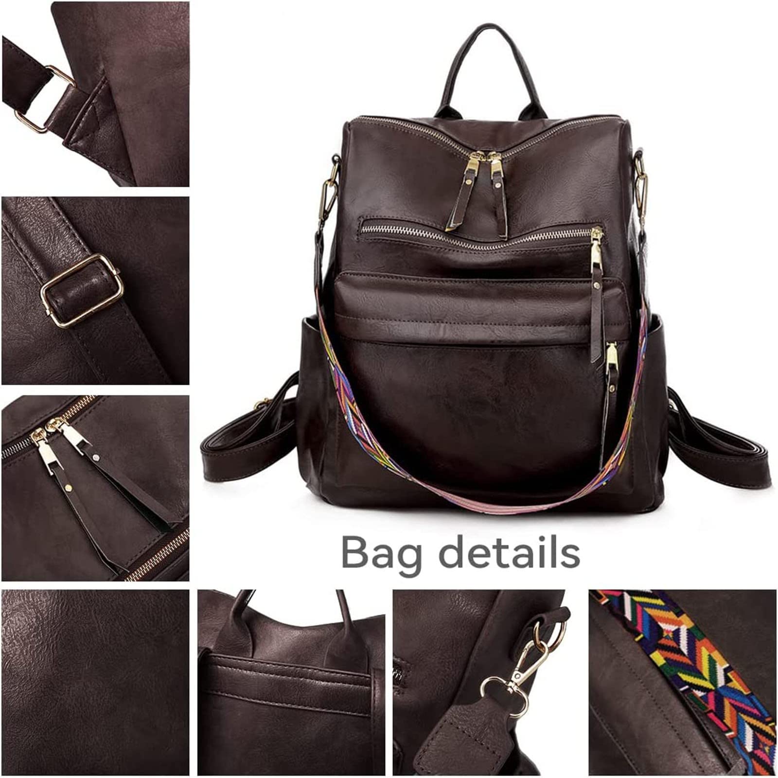 Sac à dos tendance en cuir pour femme - Grand sac à dos de designer pour voyage - Sacs à bandoulière tendance pour femme - Sac à dos messager en cuir, bleu marine, taille unique