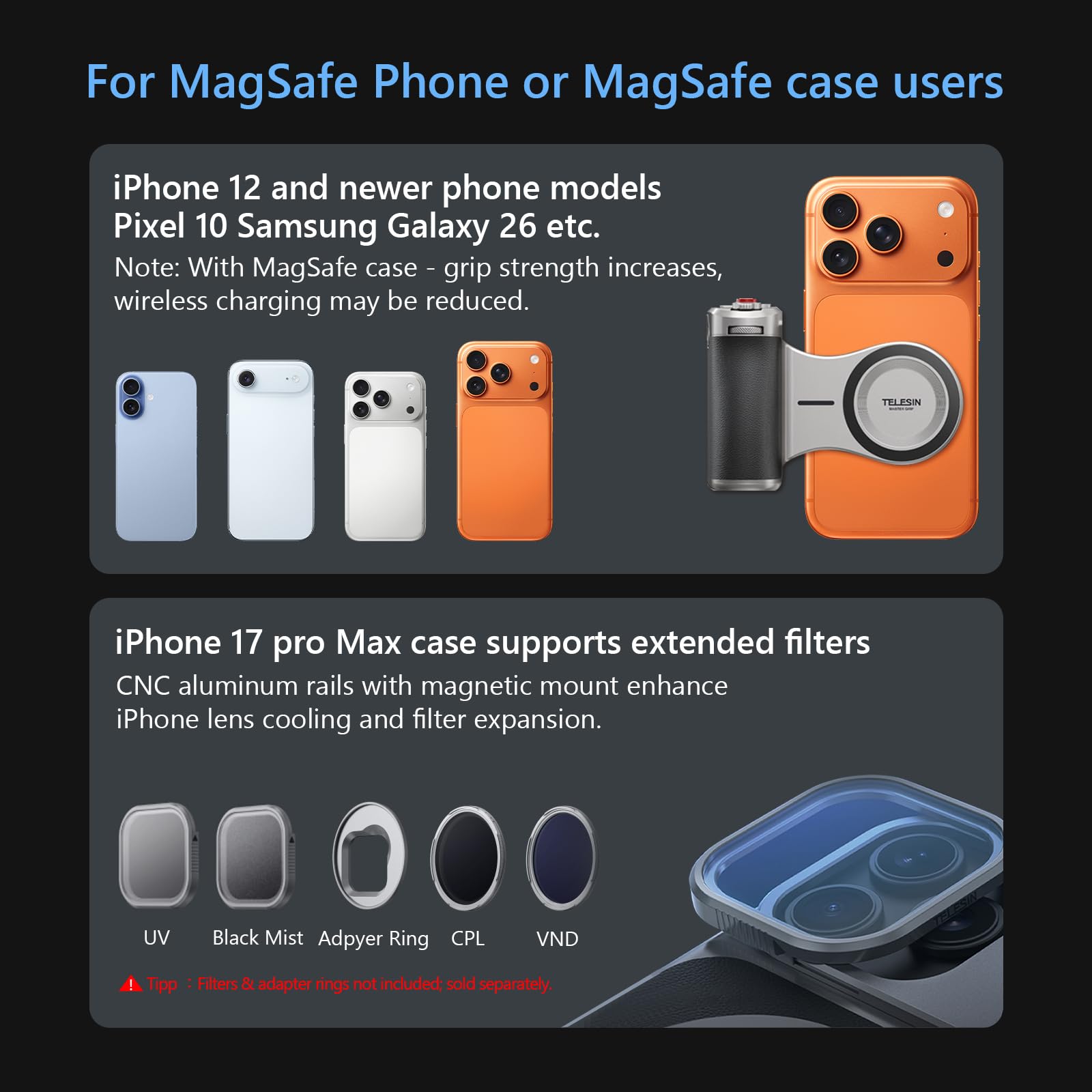 Master Grip Kit for iPhone 17 Pro Max, Magnetic Phone Camera Grip