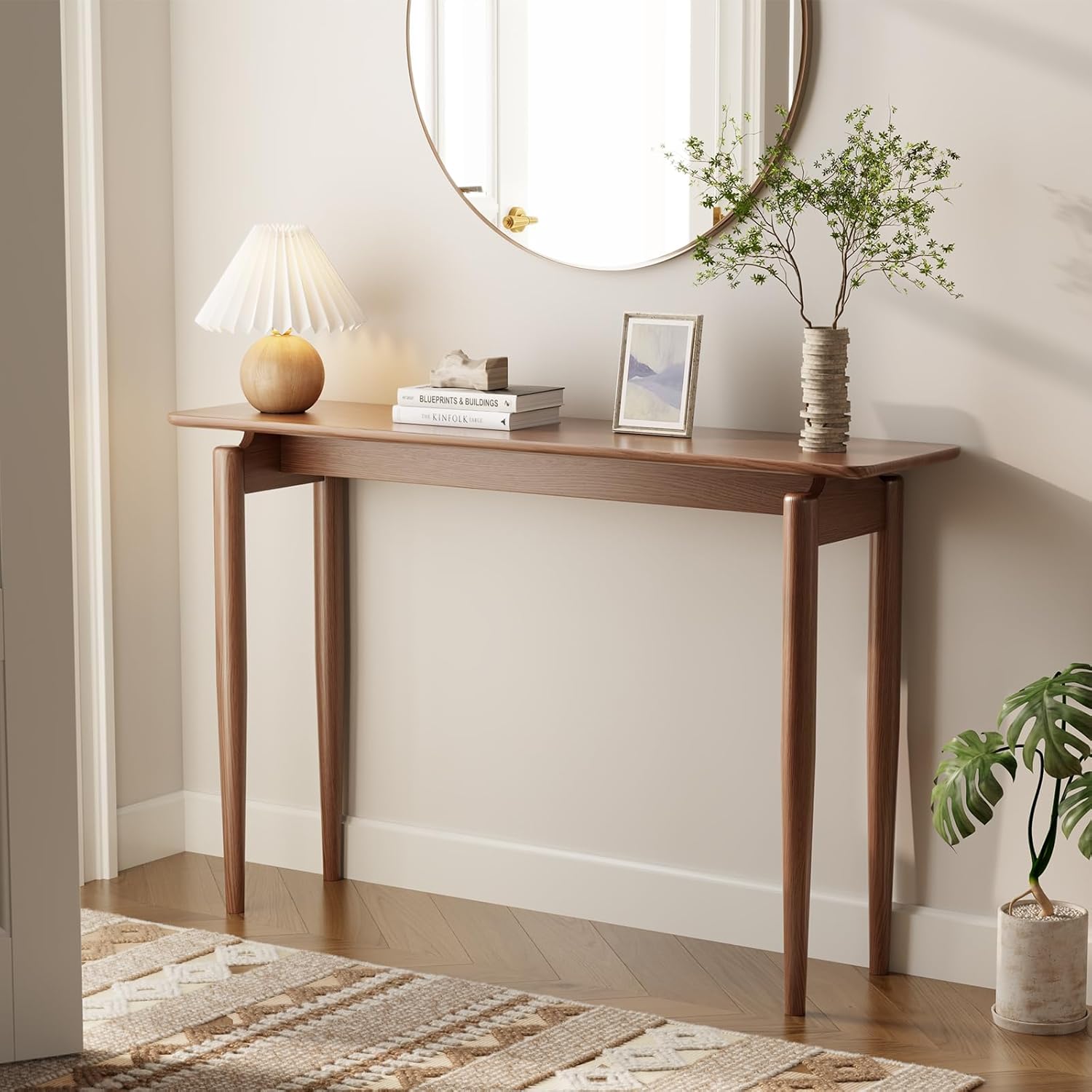 Wood Console Table Walnut Entryway Table, Thin Console Table, Sofa Tables for Living Room (47.2'') 47.2'' Walnut