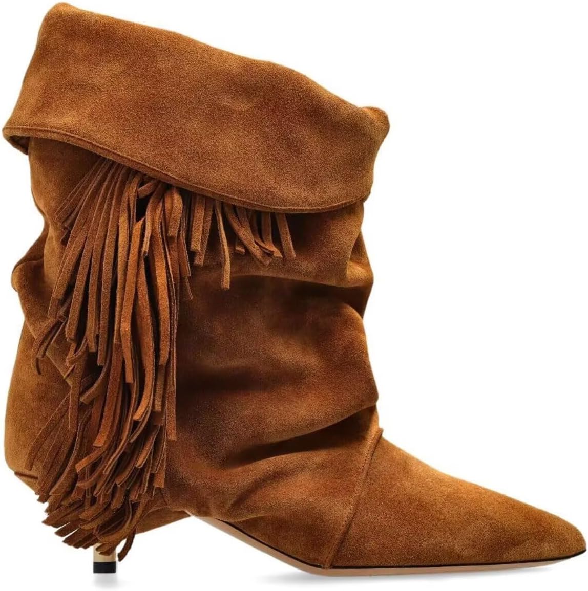 Agodor Women's Slouchy Ankle Boots - Pointed Toe Kitten Heels Booties Wide Calf Boho Suede Cowboy Boots Fold Over Mid Calf Slip On Comfortable Shoes