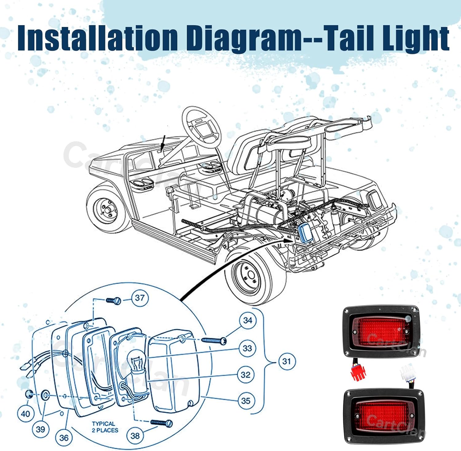 Club Car DS Light Kit, Golf Cart Factory Style Headlight and Tail Light Kit Suitable for 1993-Up Club Car DS, Turf/Carryall Golf Carts, OEM#: 101988002 101988001