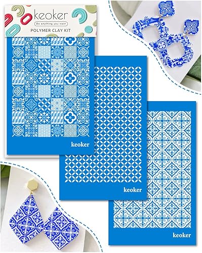 Miniatura 6 de KEOKER Pantalla de seda para azulejos para arcilla polimérica, 3 piezas de arcilla polimérica de pantalla de seda, plantillas de pantalla de seda