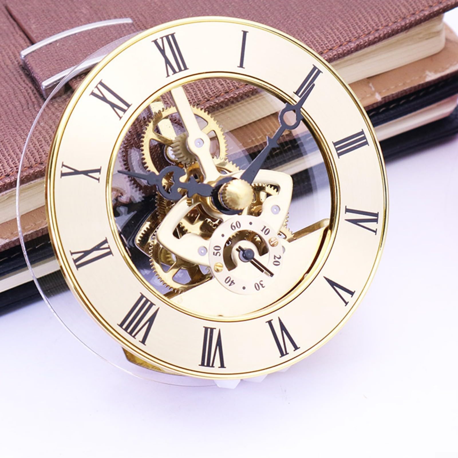 86 mm goldenes Skelett-Uhrwerk mit sichtbaren Zahnrädern und schwarzen römischen Zahlen, Kunststoff, DIY-Komponente, für Bastelprojekte (Gold)