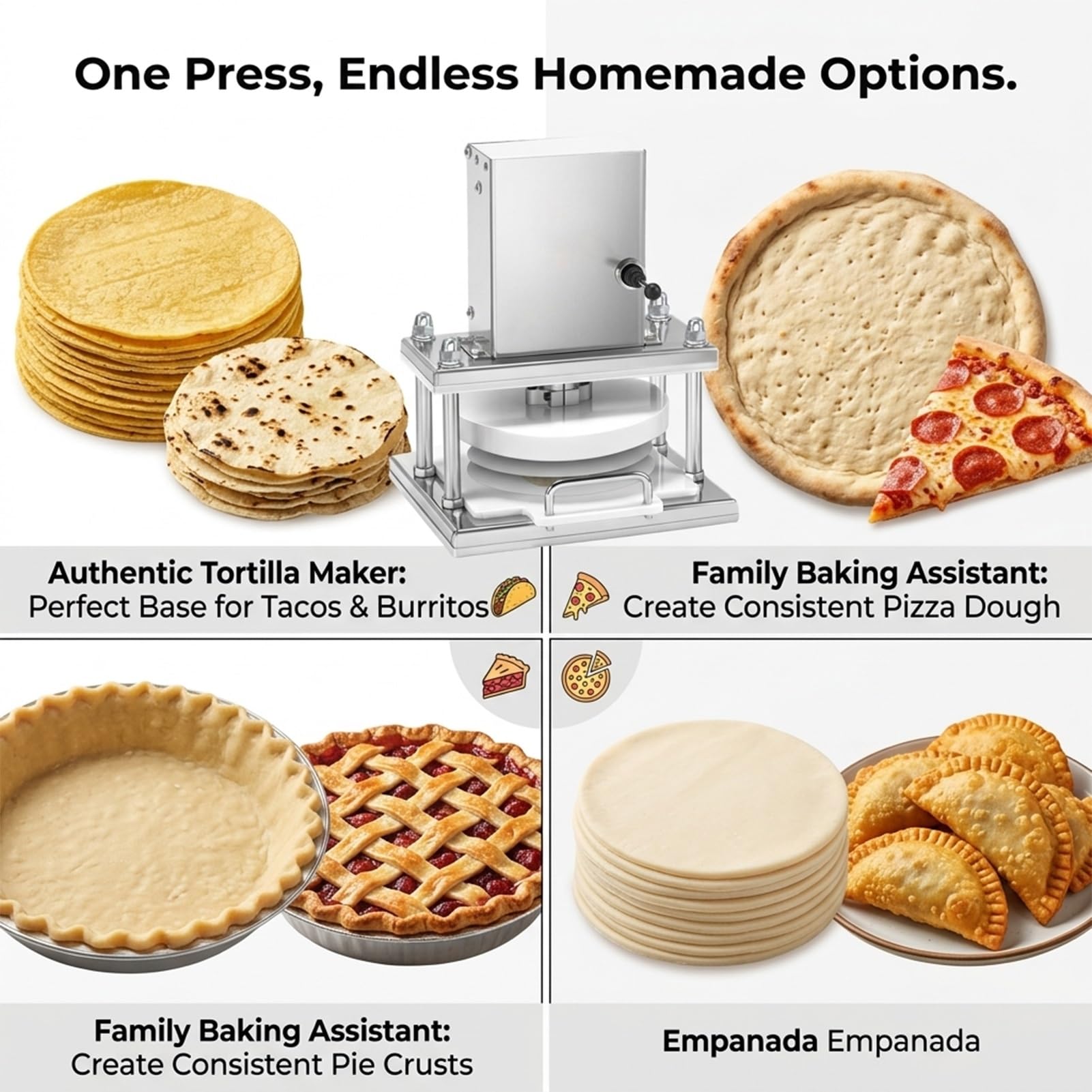 Pressa per Impasto Elettrica-Stendipizza Professionale,Macchina per Stendere Pizza-22cm Acciaio Inox,Sistema Meccanico Rapido da 7kg per Mensa e Hotel,Produzione Focaccine(25cm)