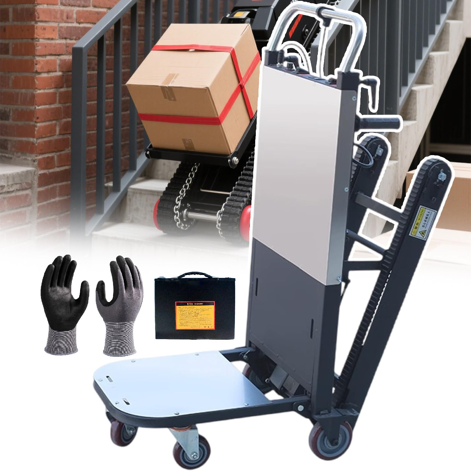 Potente carrello elettrico per scalare le scale aggiornato, 500 W/850 W, 225-299,8 kg, con batteria rimovibile, binari in gomma antiscivolo, design pieghevole per mobili e ascensori di magazzino