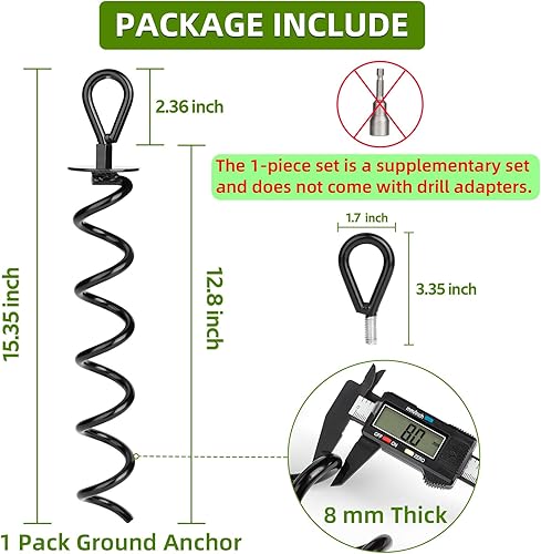 Miniatura 9 de IMMERROT Juego de 12 anclajes de tierra de 15.3 pulgadas, resistentes para vientos fuertes, anclaje de anclaje de tierra, juego de columpios en