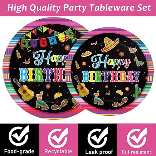 Miniatura 3 de Juego de vajilla para fiesta de cumpleaños mexicana, suministros para fiesta de feliz cumpleaños, servilleta, fiesta, juego de vajilla de papel