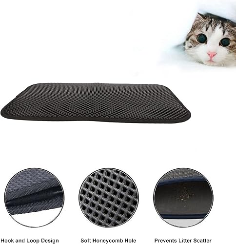 Miniatura 11 de ASHATA Tapete de arena para gatos, diseño de doble capa, a prueba de orina, para cajas de arena, alfombrilla de doble capa de EVA para atrapar arena