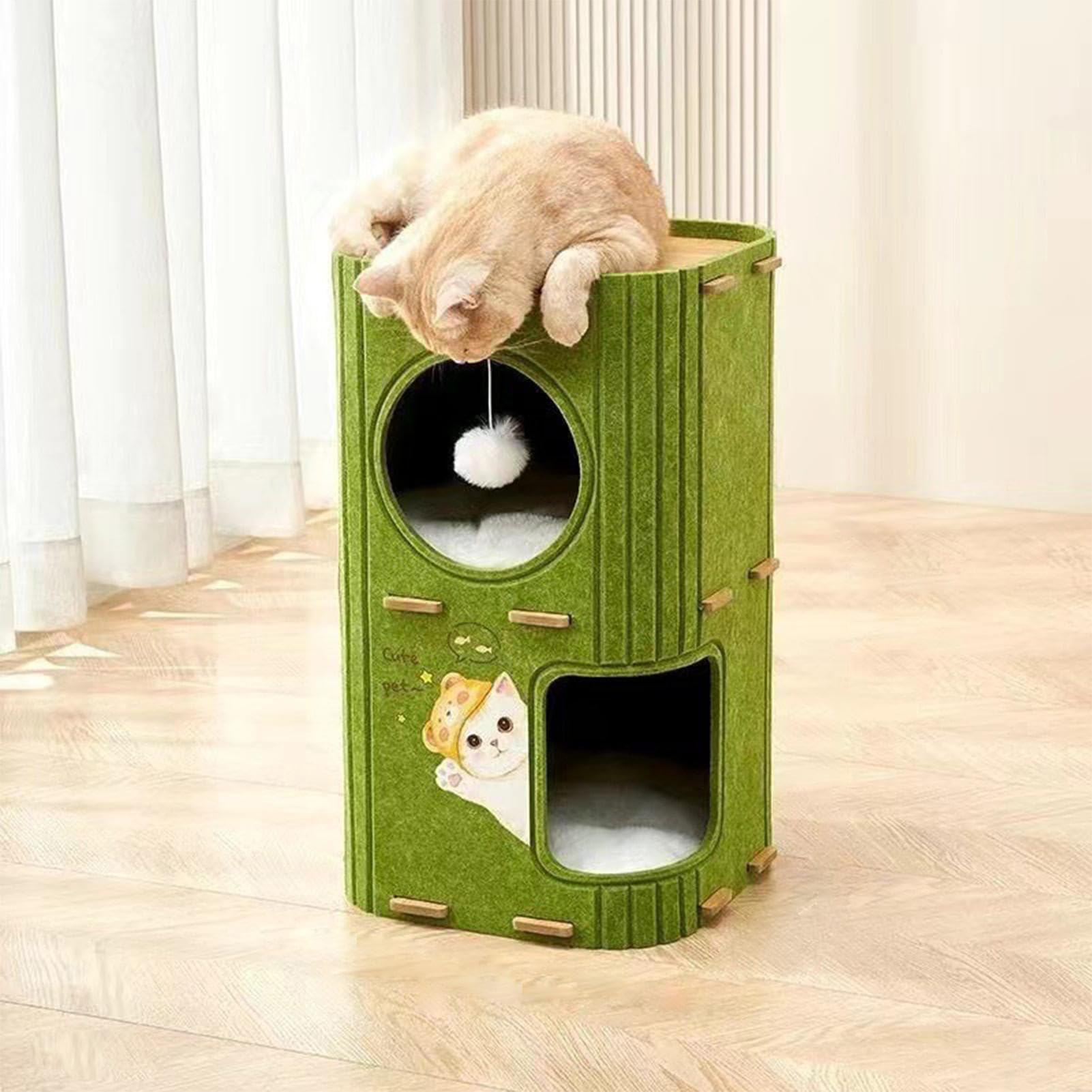 Katzenhaus Indoor, Doppelstöckige Faltbare Katzenhöhle, Gemütliches Katzenb | Weiches Katzennest zum und Spielen, Robustes Haustierhaus mit Komfort Design, Katzenzubehör für Zuhause und Reisen