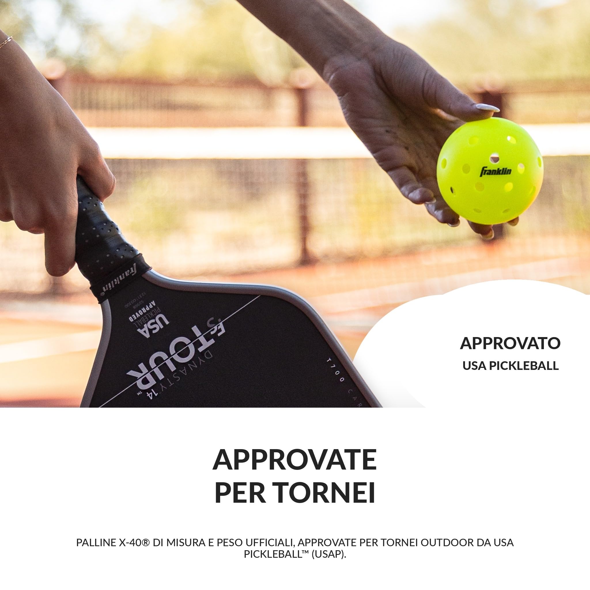 Franklin Sports X-40 100 Palline Pickleball Outdoor – Palline Ufficiali US Open Pickleball Championships – Approvate USA, Alta Visibilità Neon, Resistenti e Professionali