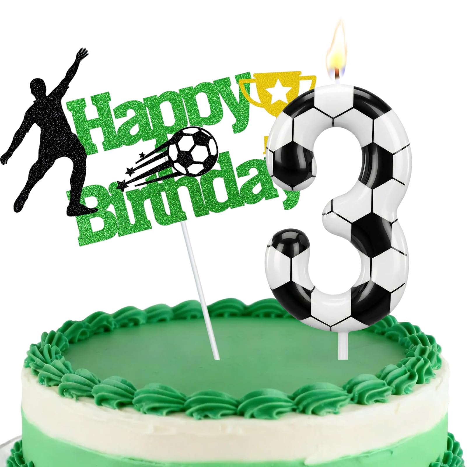 Football Number Candles, Birthday Candles for Cake, Cake Candles with Greeting Card for Birthday Party Wedding Anniversary Celebrations(3 Candle,White)