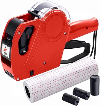 MX5500 Pricing Tag Gun with 5500 White Label Gun Stickers & 3 Extra Ink Roller Price Label Gun with 8 Digit Retail Pricing Gun and Labels for Grocery Store, Food Red