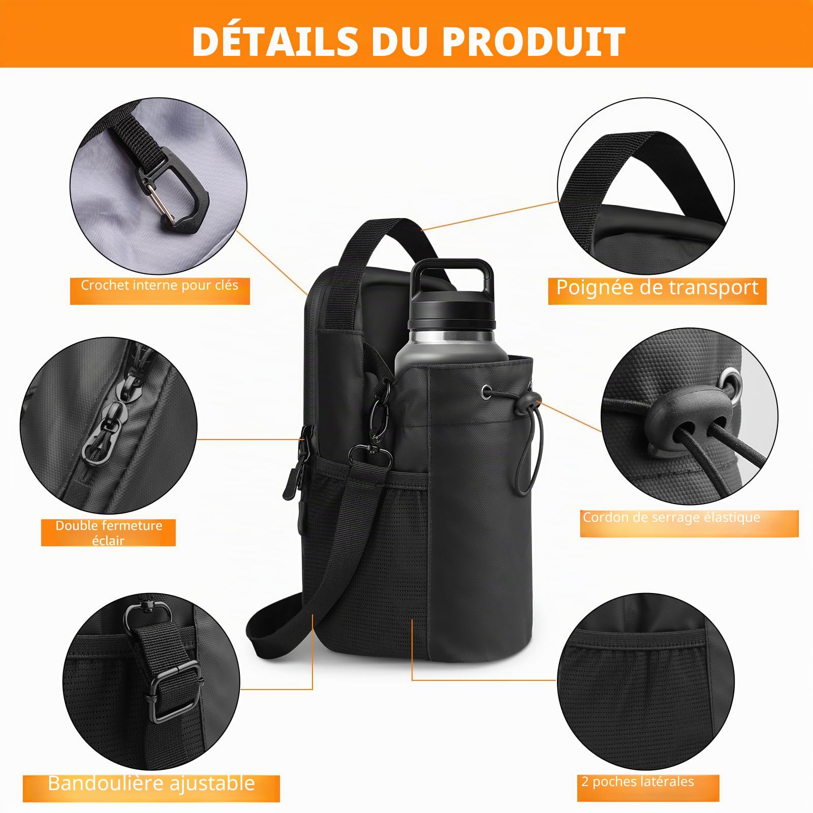 Sac de Sport Magnétique, Sac Banane Gym avec Bandoulière Ajustable Sac Magnétique Sport avec Fixation Aimantée pour Bouteilles d'eau de 1,5L Sac de Course pour Homme Femme