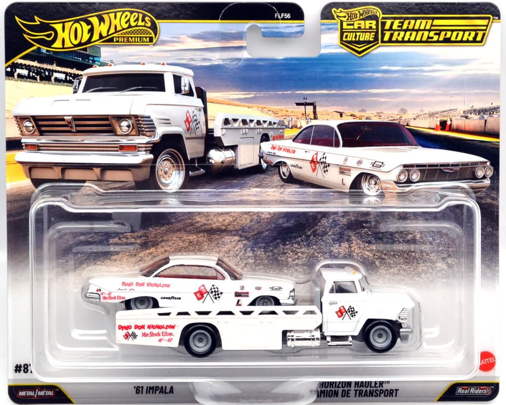 HOT WHEELS 1:64 CAR CULTURE TEAM TRANSPORT - '61 IMPALA & HOLIZON HAULER Hot Wheels 1:64 Scale Car Culture Team Transport "'61 Impala & Horizontal Howler" FLF56-957J-03