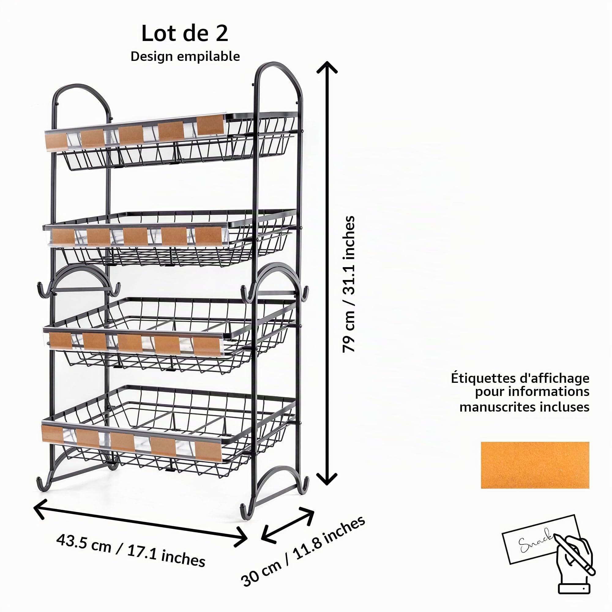 ODOXIA Présentoir à Bonbons Empilable | Présentoir à Snacks Pour Comptoir | Étagère à Snacks | Pour Magasin | Pour Le Bureau Ou La Maison (2-Pack)