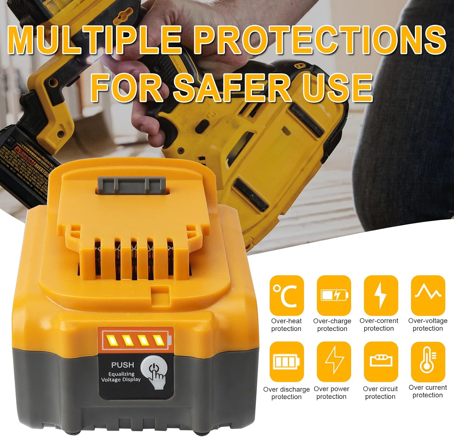 waitley 20V 6.0Ah Replacement Battery Compatible with Dewalt 20V Battery DCB200 DCD/DCF/DCG Series Cordless Power Tools（Not Made in Dewalt）