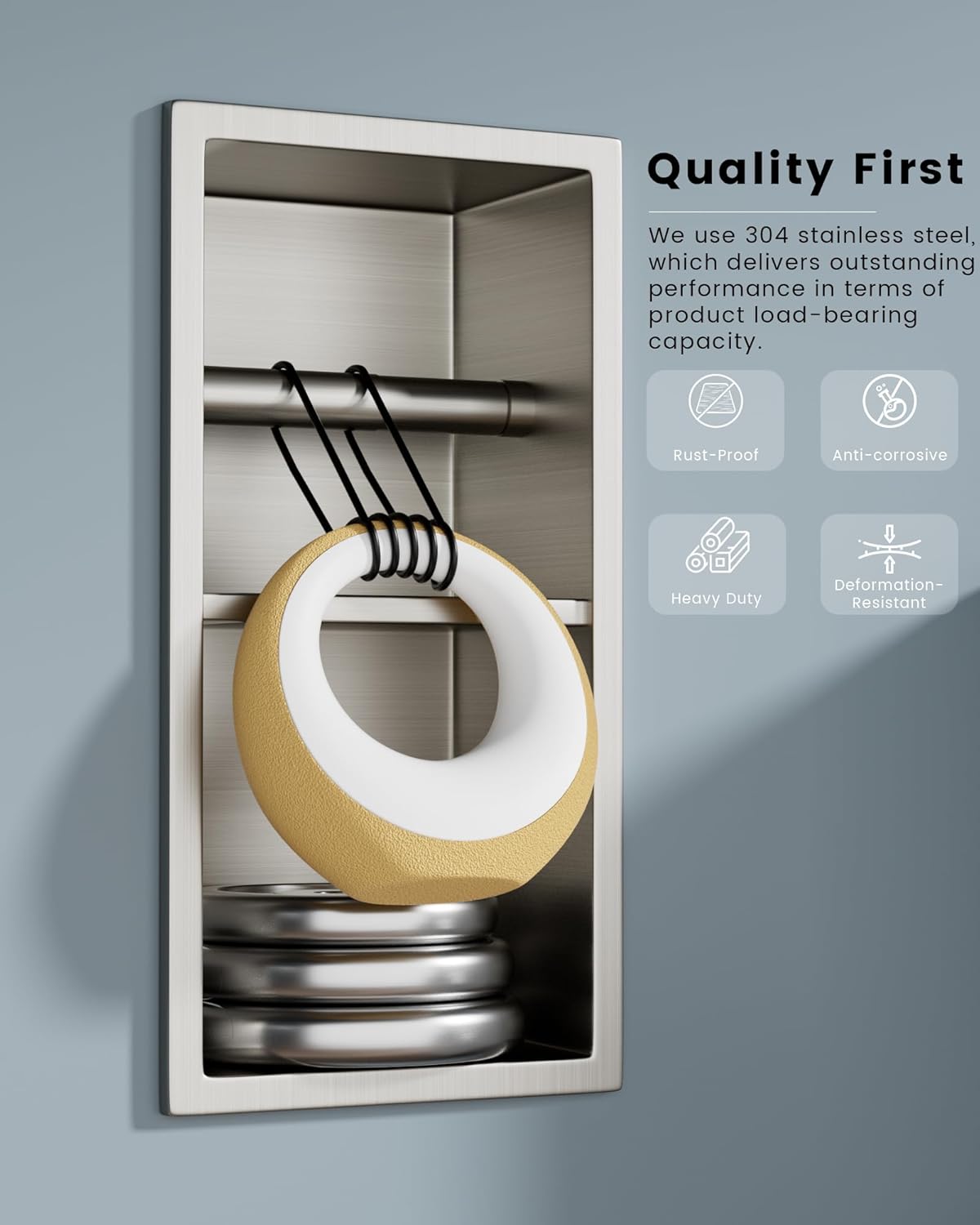 Recessed Toilet Paper Holder 304 Stainless Steel, DAYONE Bathroom Toilet Paper Holder with Storage, Insert Recessed Double Roll Toilet Holder Shelf Organizer, Brushed Nickel