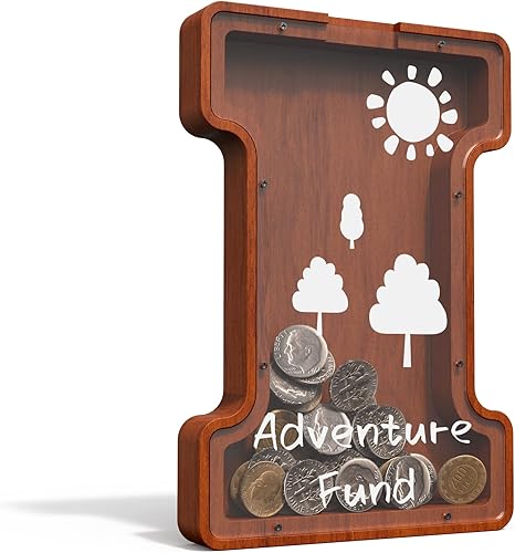 Alcancía de madera, 10 pulgadas grande de dinero letra I para niños, caja de dinero, regalo personalizado con nombre para niños, niñas y adultos con