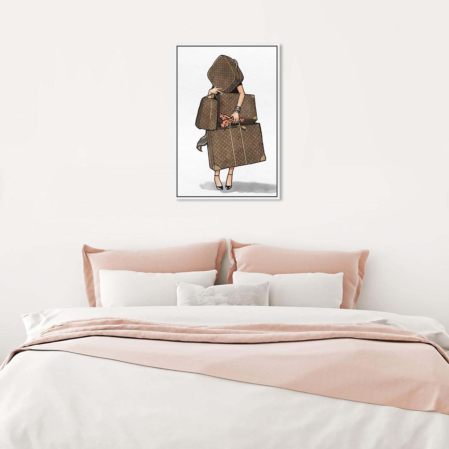 The Oliver Gal Artist Co. Fashion and Glam Modern Canvas Art - Bags, Bags, Bags- Orange, Wall Art for Living Room, Bedroom, and Bathroom, 16 in x 24, White and Brown Home Decor