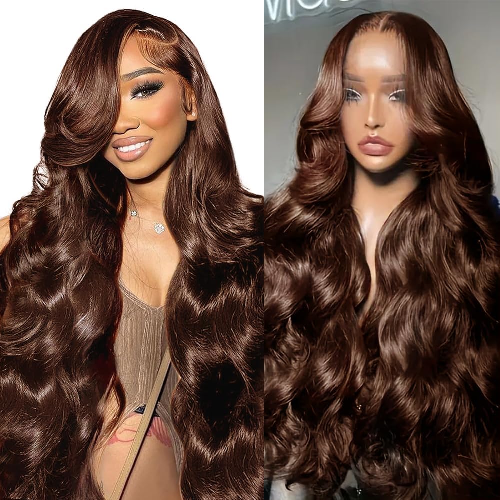 32 inch Chocolate Brown Lace Front Wig Human Hair 220 Density Brown 13x6 Hd Body Wave Lace Front Wigs Human Hair Pre Plucked Colored Frontal Wig Human Hair Wigs for Women