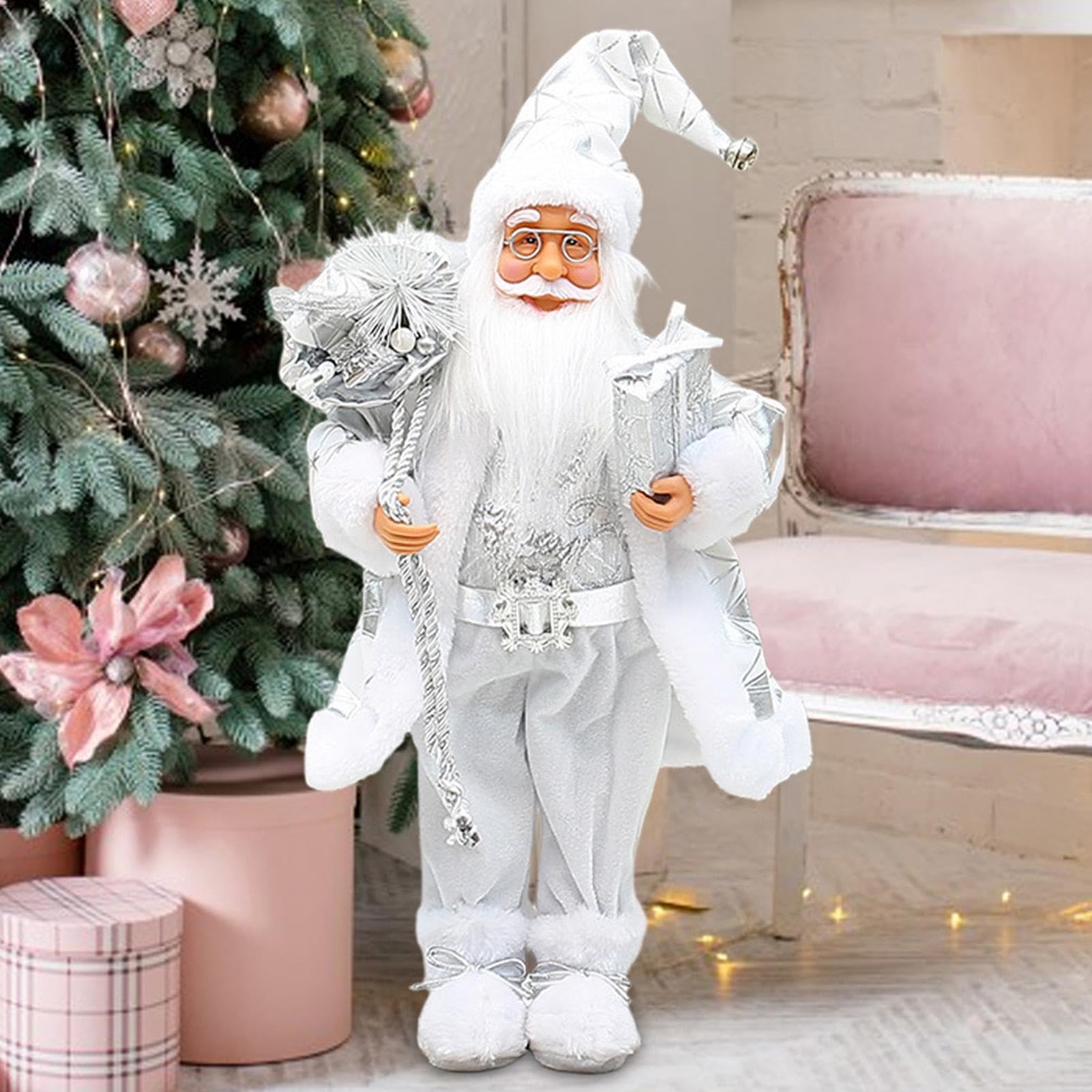 Personaggi di Babbo Natale, Babbo Natale, decorazione natalizia argentata, per casa, finestra,