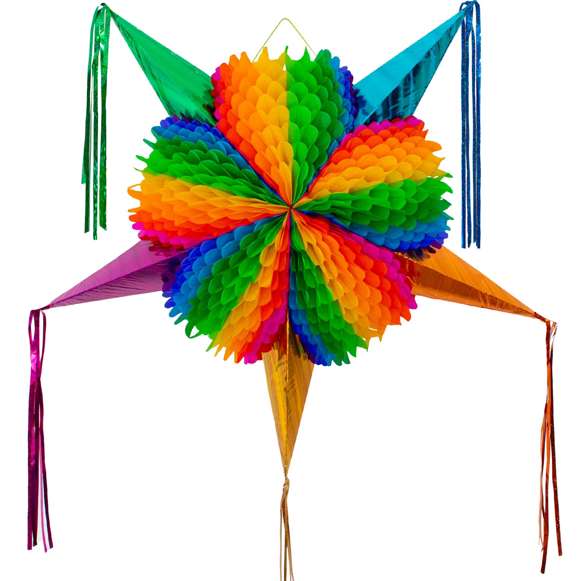 Mexican Piñata (X-Large 35 inches) - Rainbow Piniata - Authentic Handmade Foldable Large Pinata for Birthday Party - Piñatas para Cumpleaños - Mexican Star Pinata - Cinco de Mayo Pinatas
