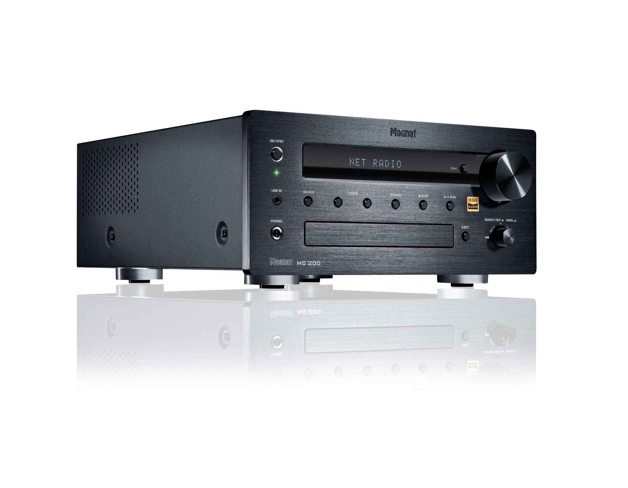 Magnat MC 200, schwarz - kompakter Stereo-Netzwerk-Receiver mit hochwertiger Aluminium-Front und zahlreichen Streaming-Funktionen