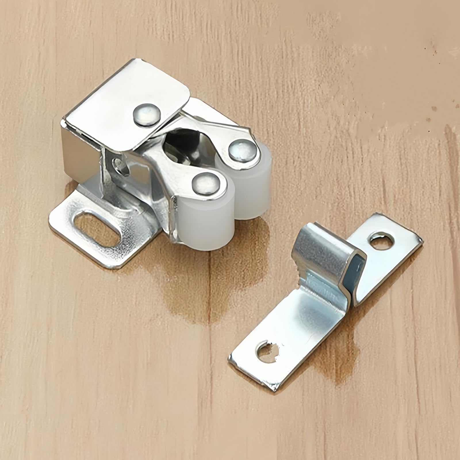 2-Pack Cabinet Roller Latches - Self-Closing Drawer Catches for Kitchen Cupboard, RV, Closet Doors | No-Slam Silver Hardware with Mounting Screws
