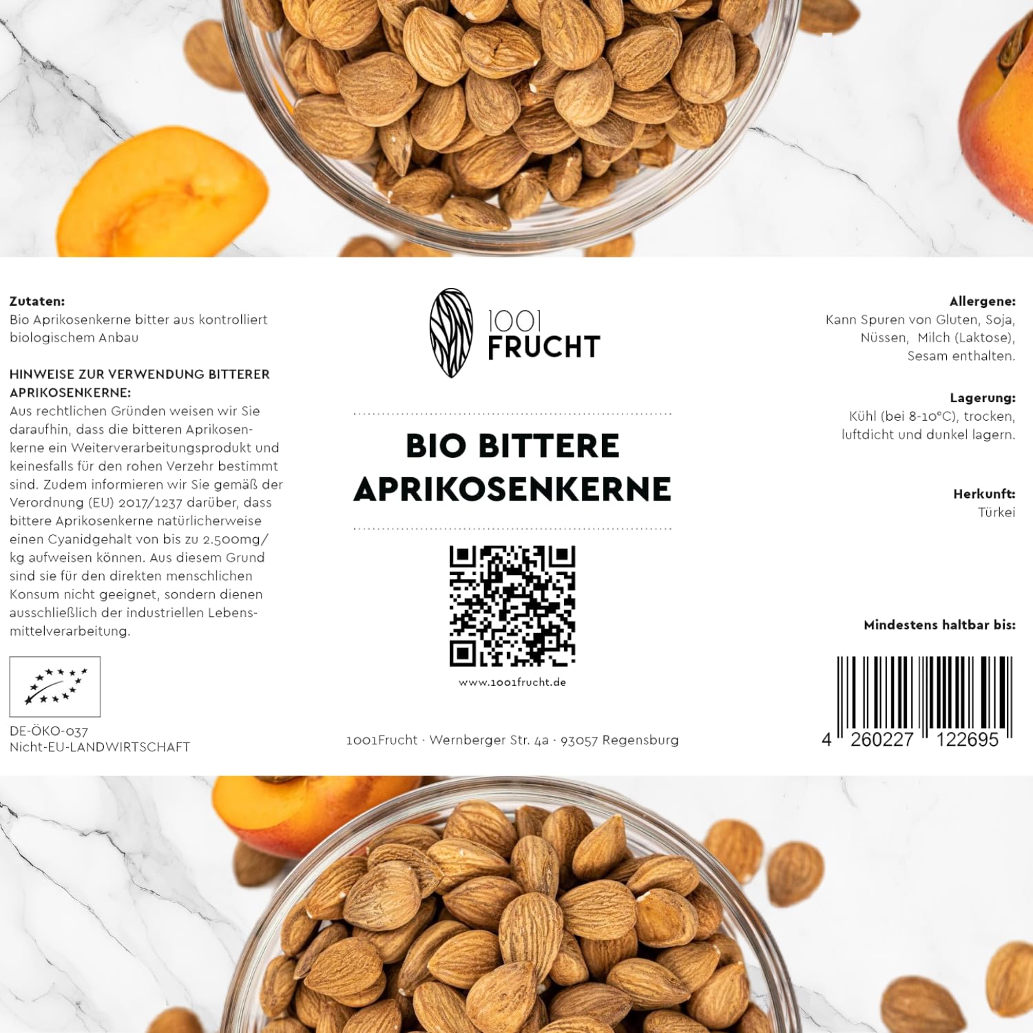 1001 Frucht BIO Aprikosenkerne bitter 1kg naturbelassen B17 I Original bittere Aprikosenkerne mit hoher Bitteranteil und „extra Herb“ | ohne Zusätze I Unbehandelte | 100% naturbelassen