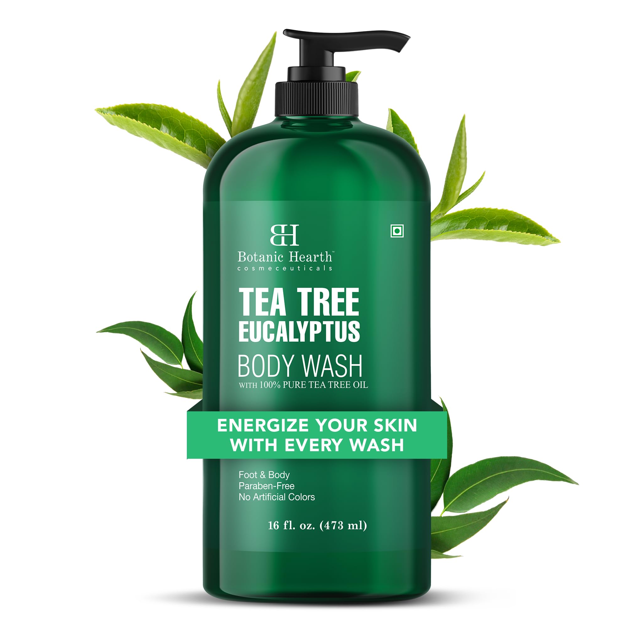 Botanic Hearth Eucalyptus & Tea Tree Body Wash – Refreshing & Invigorating Shower Gel for Men & Women, Helps Soothe Skin, Sulfate & Paraben Free – 16 fl oz