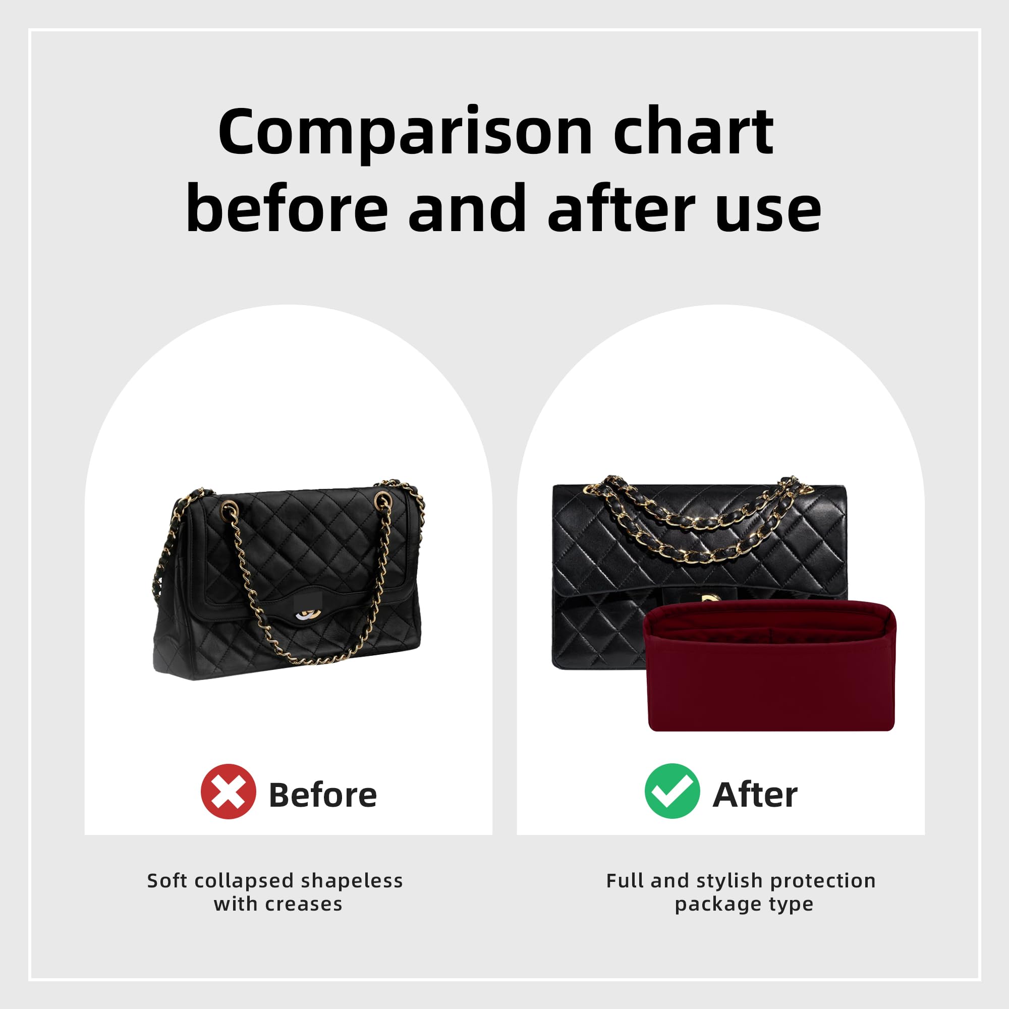 DGAZ Organizador para Bolso Chanel Classic Flap Medium 25, Vino rojo
