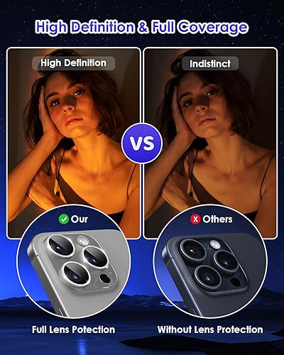 Miniatura 82 de Protector de lente de cámara compatible con iPhone 15 Pro/iPhone 15 Pro Max [metal de cobertura completa] Pantalla de vidrio templado 9H, cubierta