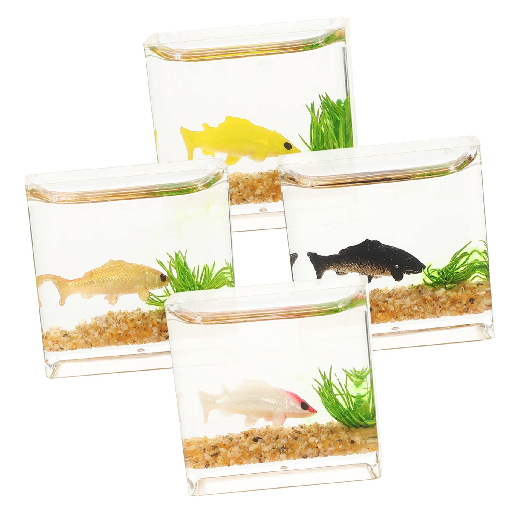 Abaodam 4pcs Mini Fish Bowl Decorations Lifelike Miniature Fish Tank Models for Tiny House Decor Centerpiece for Mini Gardening Table Settings