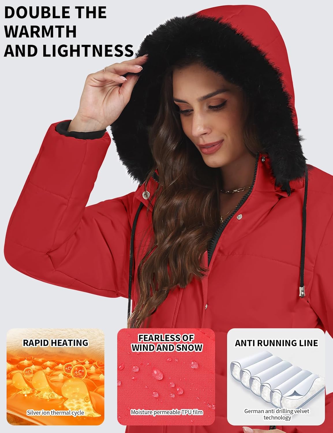 Gihuo Women's Winter Warm Puffer Coat Quilted Long Parka Jacket with Removable Hood - Image 7