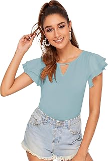 ILLI LONDON Women's Keyhole Neck Layer Flutter Sleeve Regular fit Top for Girls
