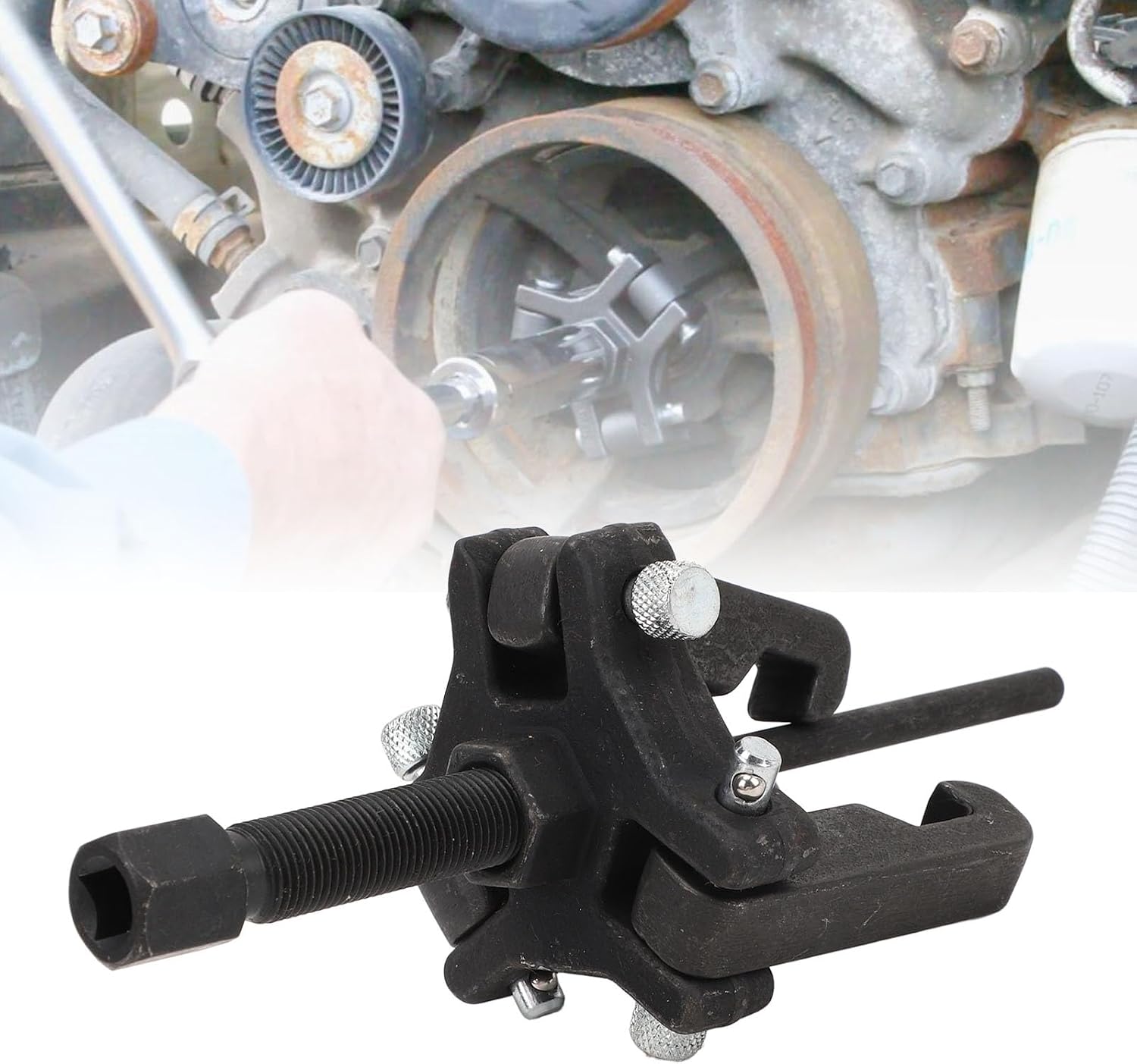 Aramox Harmonic Balancer Pulley Removal Tool, Carbon Steel Adjustable 3 Jaw Damper Pulley Puller for Eclipse 2.0L V8 Trucks, with 4 Application Bars