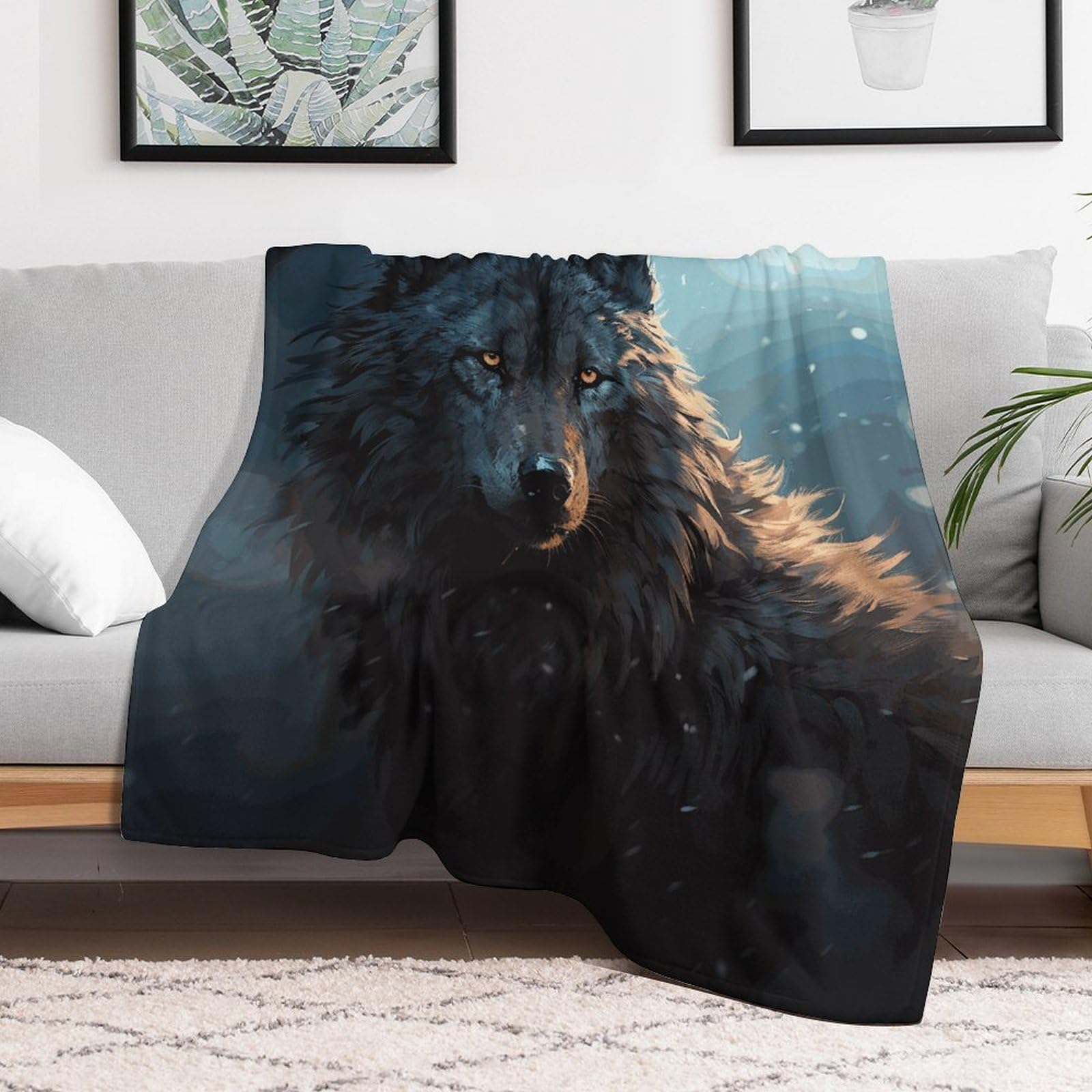Couverture polaire en flanelle supérieure motif loup déco ferme de prestige