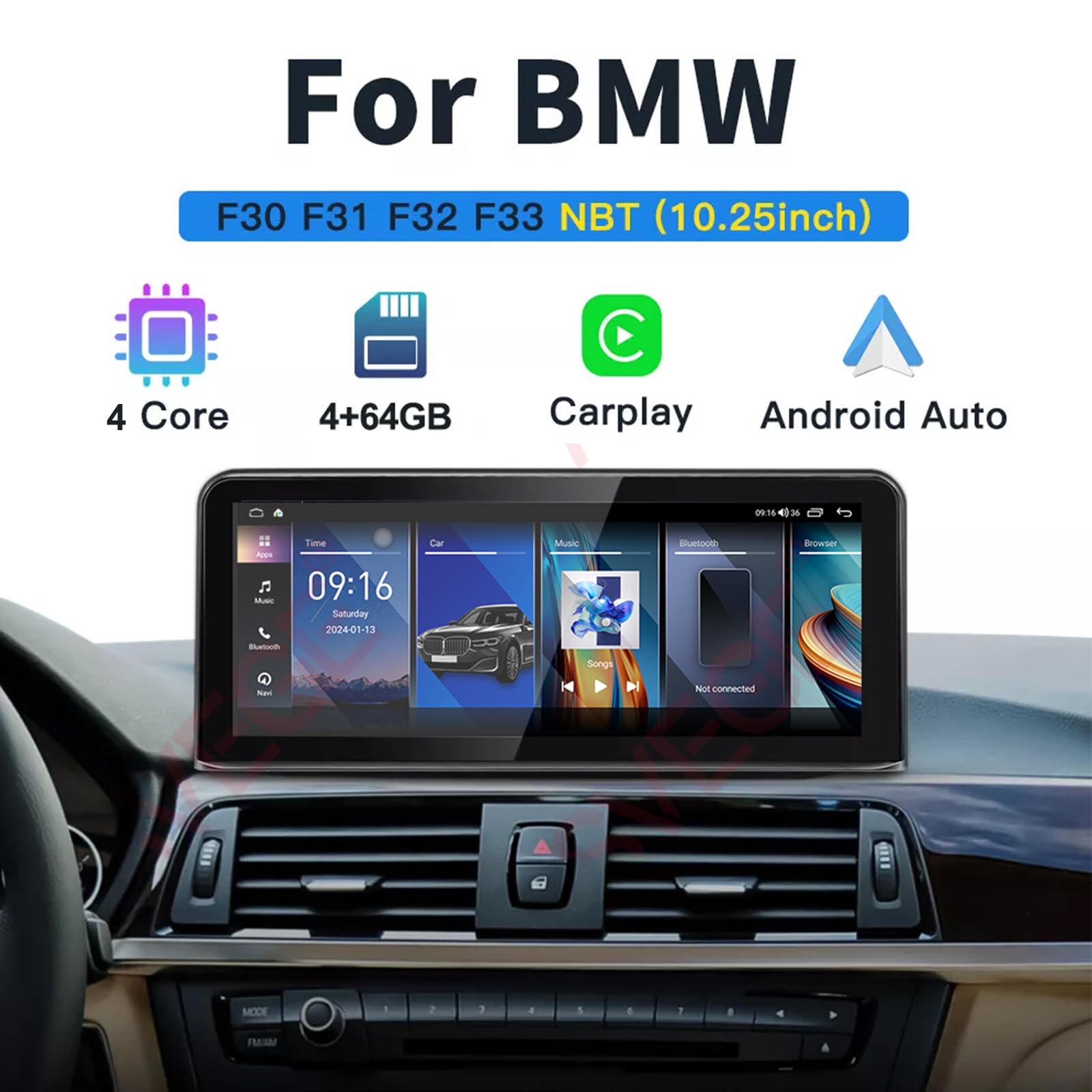 ASVEGE 4+64GB Android 13 Autoradio Navigatore per BMW F20/F30/F21/F31 Serie 1/3 (2012-2017) NBT-10.25“Touchscreen 8 Core con CarPlay Wireless/Android Auto 4G Wifi Bluetooth