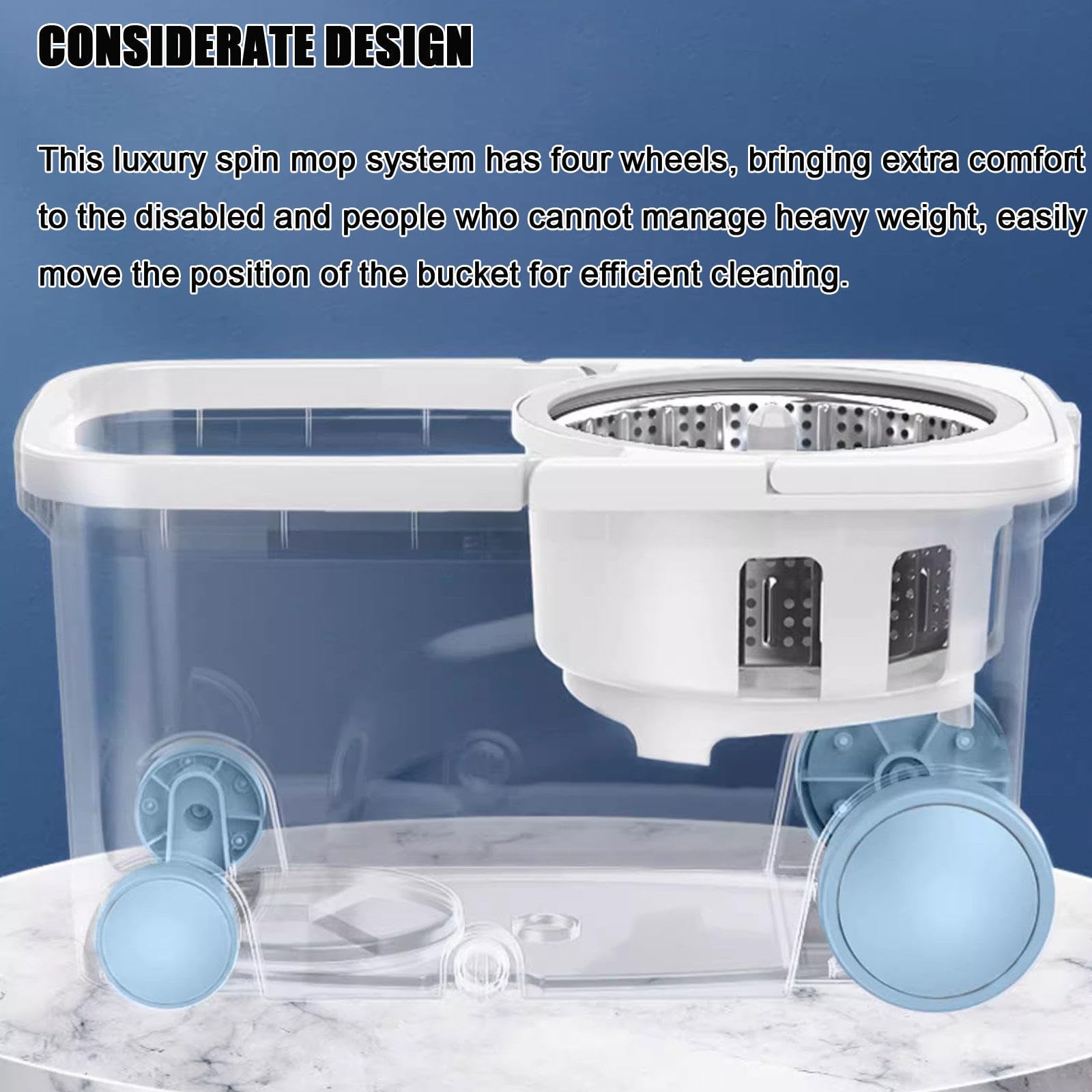 Cubo para fregona giratoria con juego de escurridor, fregona para suelo con 4 ruedas de fácil movimiento, mango ajustable de acero inoxidable, 5 recambios de cabezal de repuesto de microfibra, 1