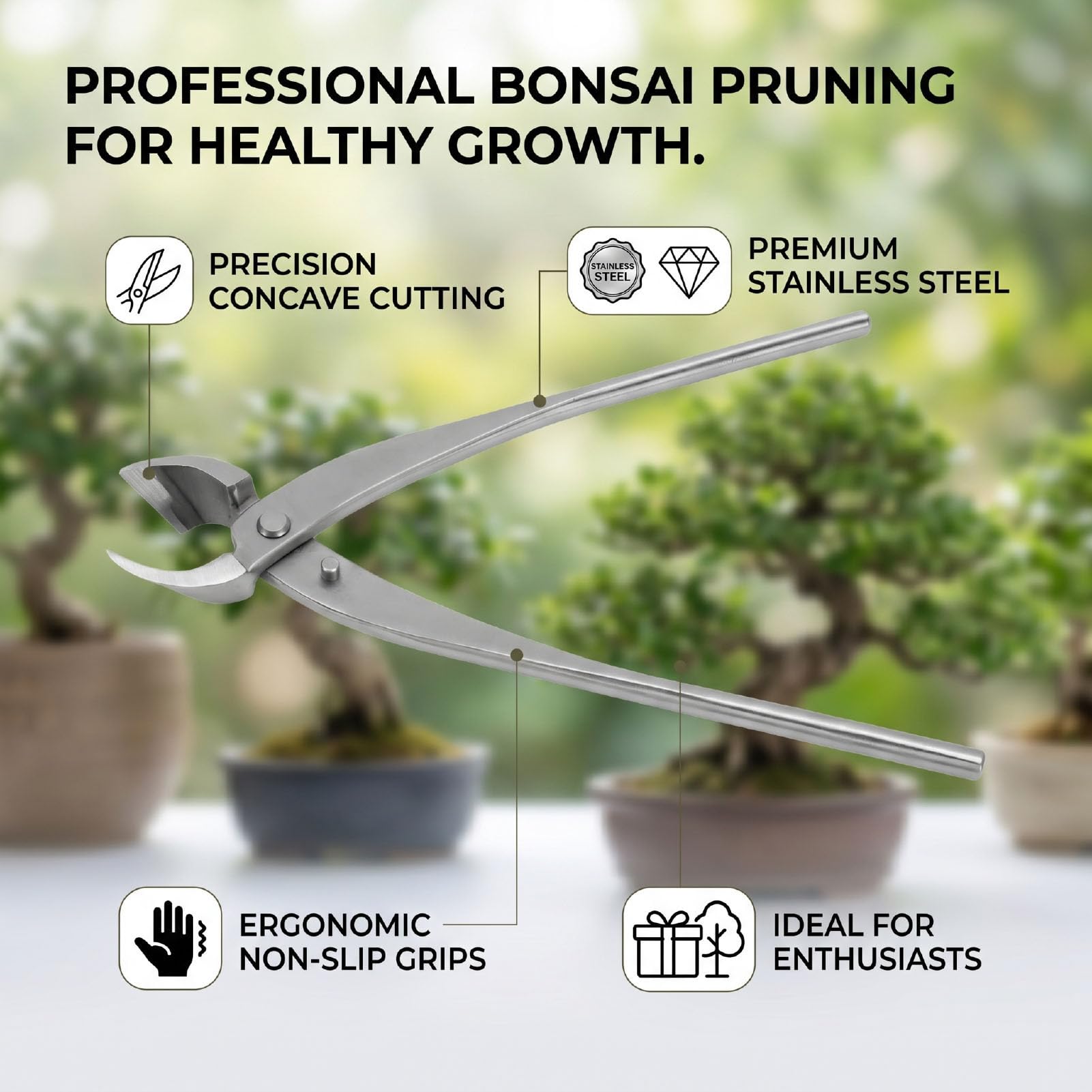 AMONIDA 280-mm-Bonsai-Konkavschneider für Bonsai-Enthusiasten und Hobbygärtner, Schneidet Astgabeln Sauber, um das Wachstum zu Fördern, Ergonomische Komfortgriffe, Hochwertiger Ed
