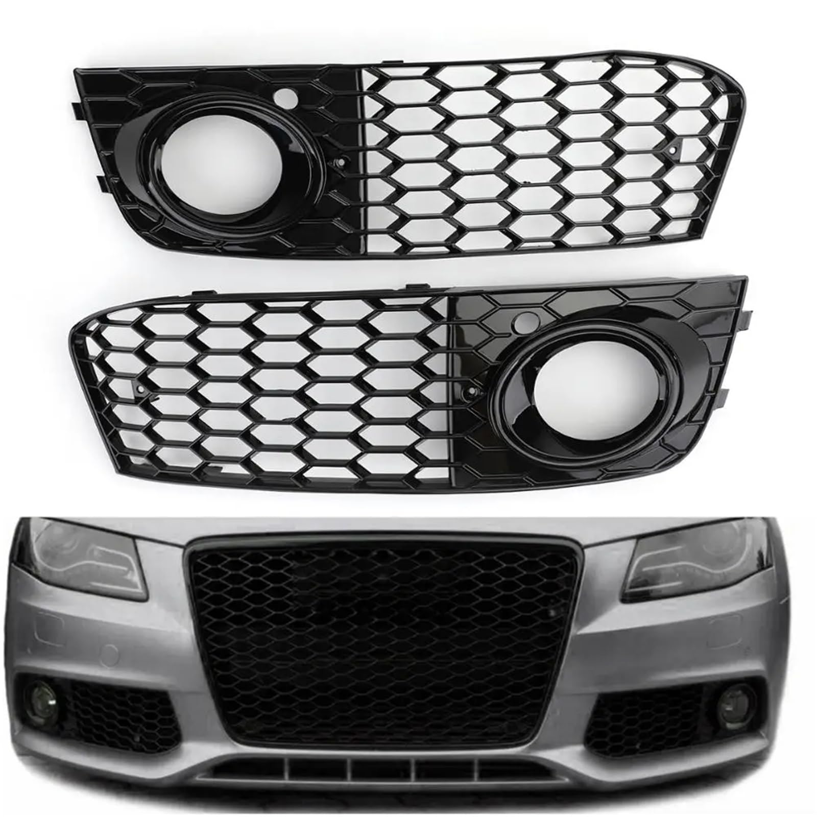 Pasuje do Audi A4 B8 RS4 2009-2012 Siatka plastra miodu Światło przeciwmgielne Otwarty otwór wentylacyjny A4 Osłona wlotu powietrza 8KD807682 8KD807681 Kratka samochodowa(B)