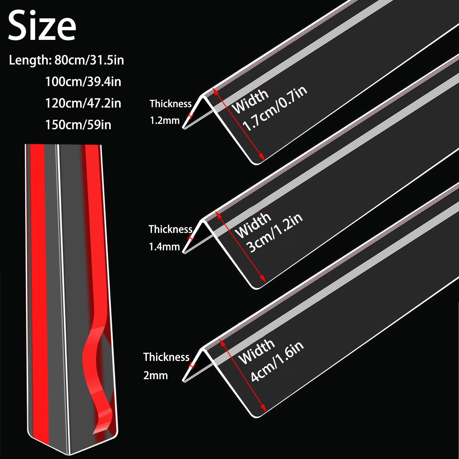 Protecteur de bord auto-adhésif pour mur transparent, protections de coin de table, 80cm/100cm/120cm/150cm de long, pour salon chambre, peut être coupé ( Color : Width 4cm , Size : 100cm/39.4in )
