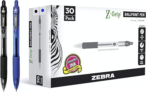 Zebra Pen Z-Grip - Bolígrafo retráctil, tinta negra y azul que fluye suavemente, punta media de 0.039 pulgadas, suministros escolares, suministros